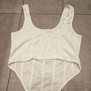 Unisex White tank top Long front part Size Large